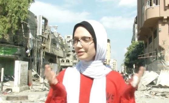 Gazan university student Efaf al-Najar, 23, speaks with CBS News in Gaza City amid ongoing Israeli airstrikes on the Palestinian territory, Oct. 12, 2023.  / Credit: CBS News