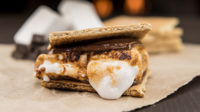 s'mores with melted marshmallow