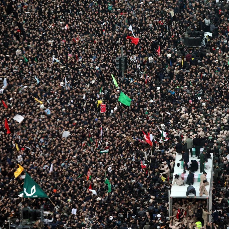 Iranians carrying the coffin of late Iranian Revolutionary Guards Corps (IRGC) Lieutenant general and commander of the Quds Force Qasem Soleimani in the city of Mashhad, northeast Iran, Jan. 5 2020. File photo by Mohammad Hossein Taghi/EPA-EFE