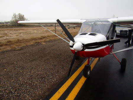 A small fixed-wing, single engine light sport Cessna aircraft stolen by two teens is pictured at the Vernal Regional Airport in Jensen, Uintah County, Utah, U.S. in this undated photo obtained by Reuters November 23, 2018. Uintah County Sheriff's Office/Handout via REUTERS