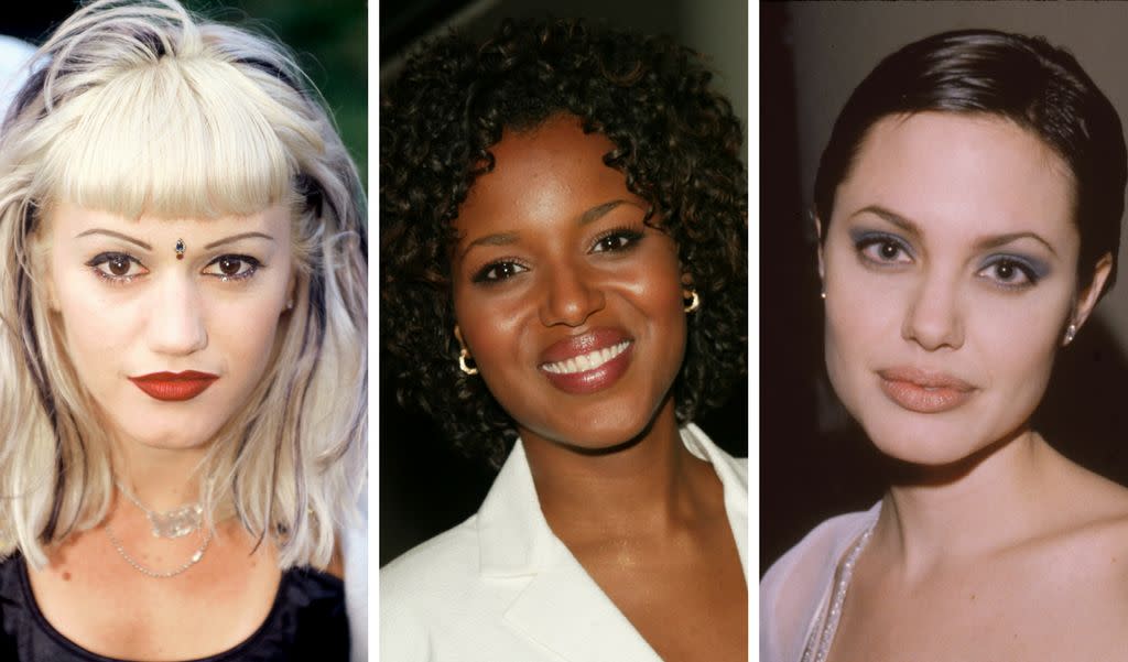 Gwen Stefani, Kerry Washington and Angelina Jolie in the '90s -- it was a different time for brows. (Photo: Getty)