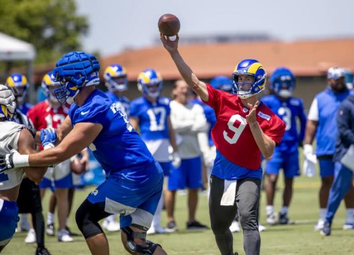 IRVNE, CA - JULY 24, 2022: Rams quarterback Matthew Stafford makes a pass.
