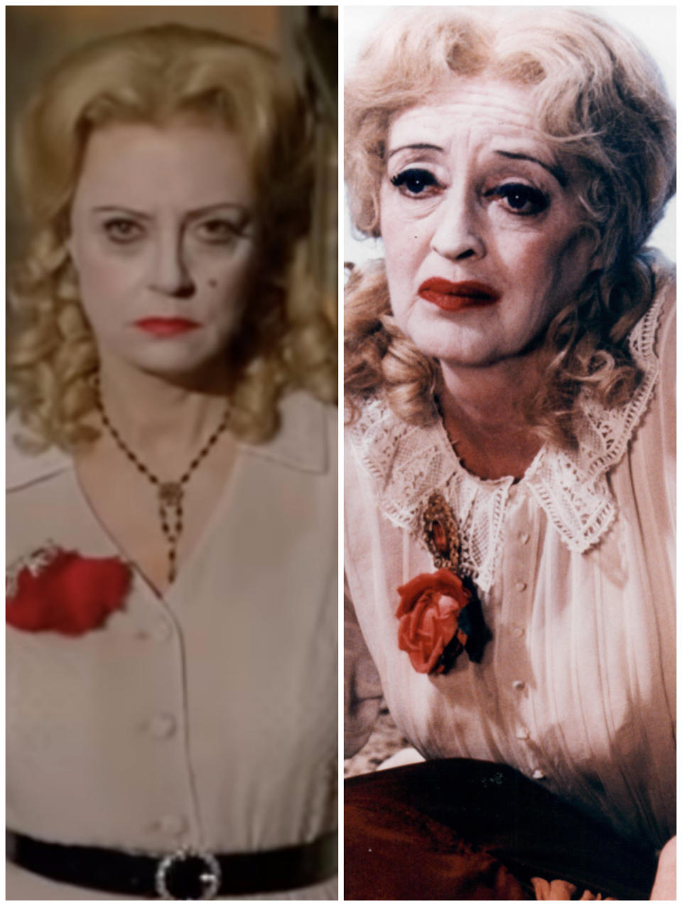 Susan Sarandon in "Feud: Bette and Joan" vs. the real Bette Davis