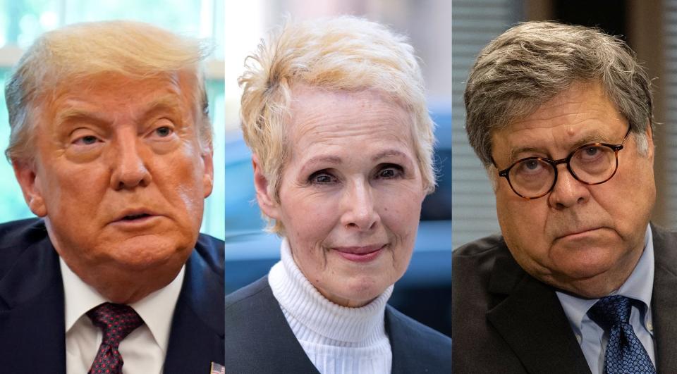 President Donald Trump, E. Jean Carroll and Attorney General William Barr