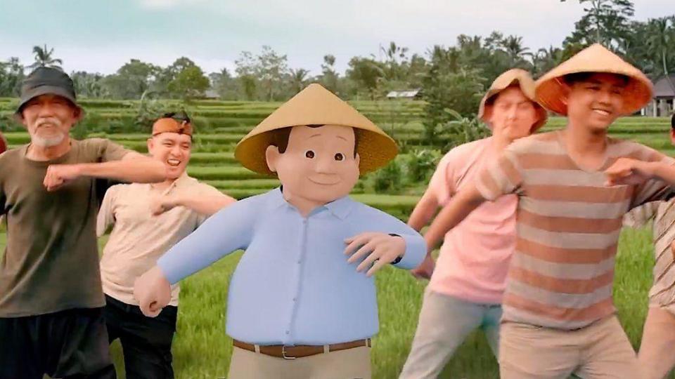 Imagen del "avatar" de Prabowo realizando un baile en redes sociales.