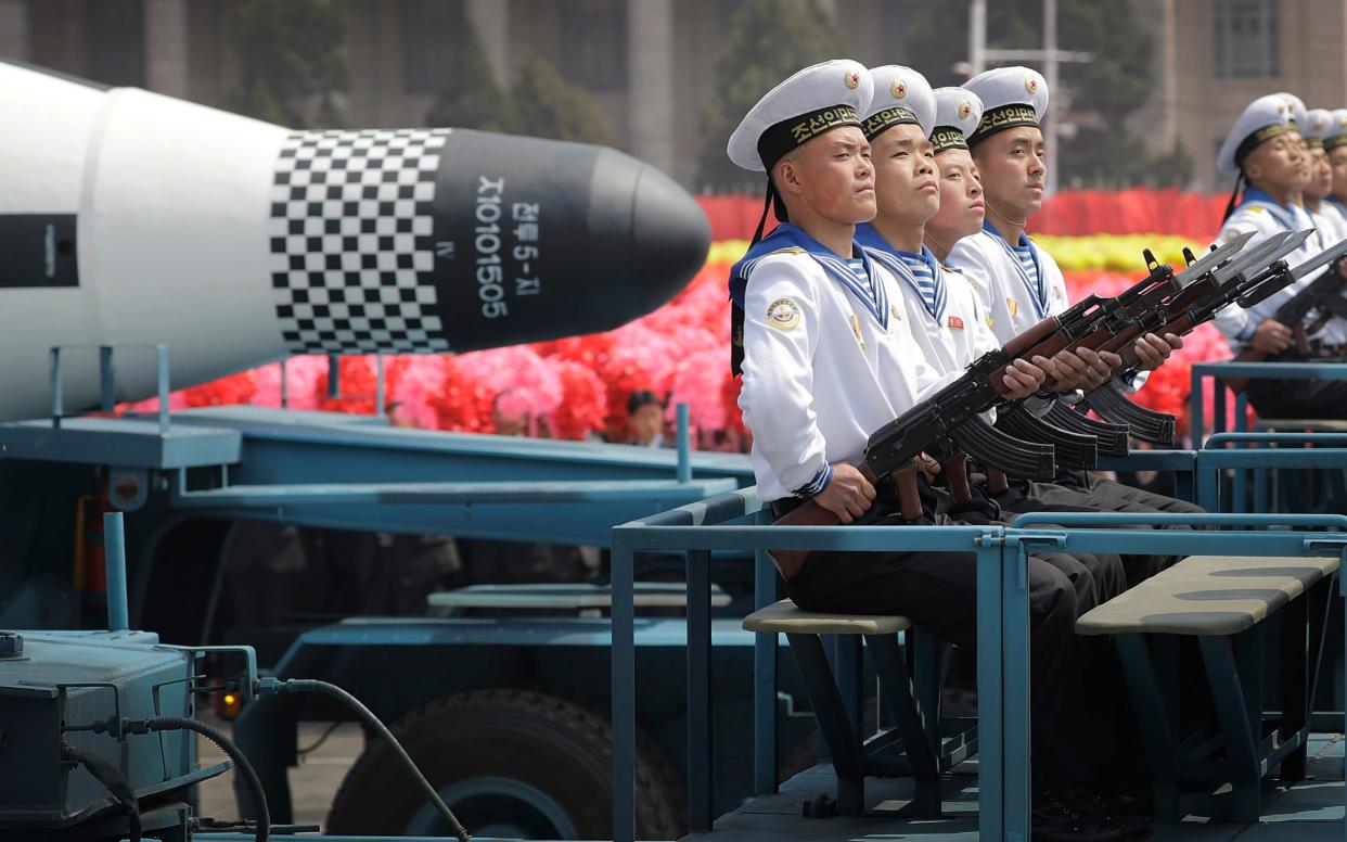A submarine-launched ballistic missile is displayed in Pyongyang in 2017 - Wong Maye-E/AP