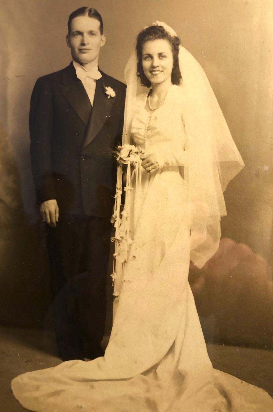 Herbert Sharp, of Milton, and Josephine Coletti, of Quincy, on their wedding day in 1945.