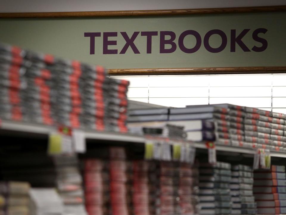 Textbooks in a bookstore.