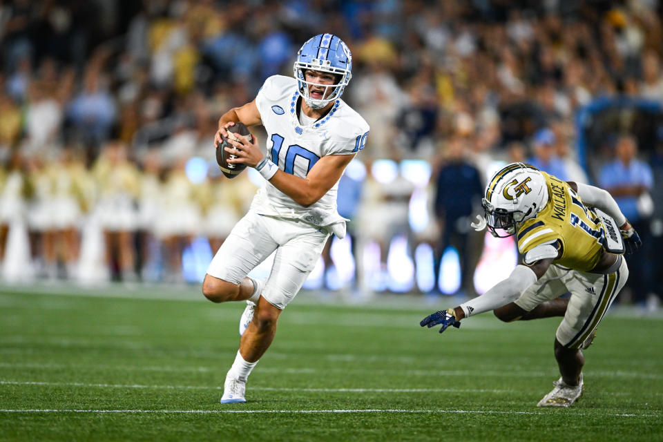 Is Drake Maye the future in Chicago? (Photo by Rich von Biberstein/Icon Sportswire via Getty Images)