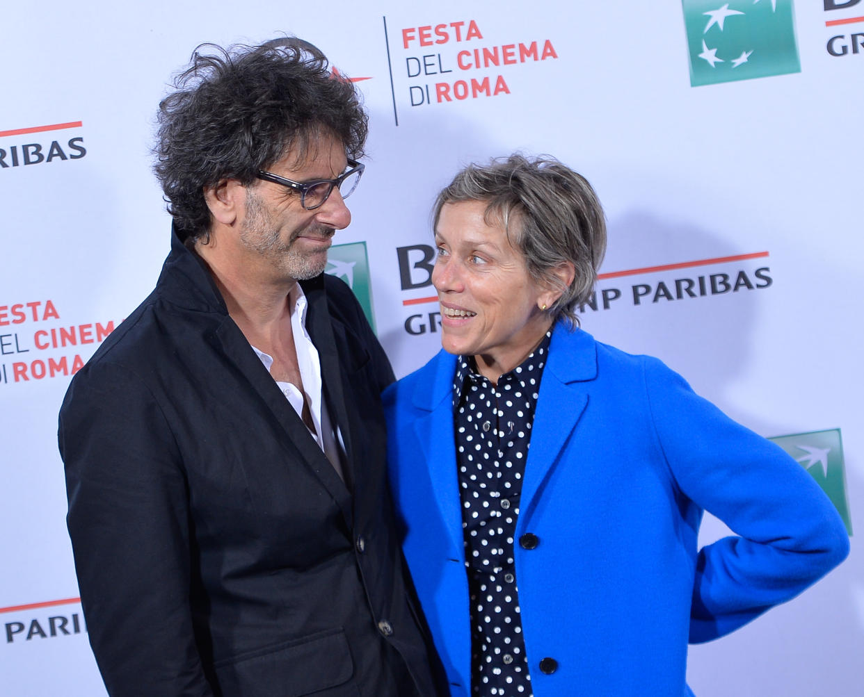 Frances Mc Dormand and Joel Coen at photocall of Festival del Cinema of Rome at Auditorium Parco della Musica. (Photo by Silvia Lore/NurPhoto) (Photo by NurPhoto/NurPhoto via Getty Images)