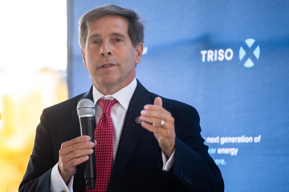 Congressman Chuck Fleischmann speaks during a 2022 groundbreaking ceremony for the TRISO-X Fuel Fabrication Facility at the Horizon Center Industrial Park in Oak Ridge.