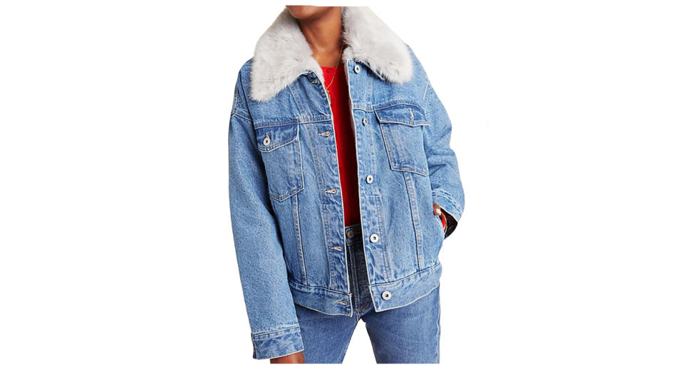 Anthropologie Pilcro Faux-Fur Collar Denim Jacket 