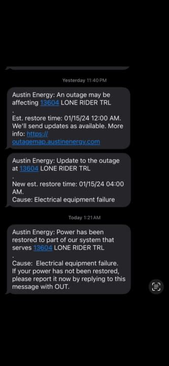 Austin Energy outage updates (Courtesy Kate Austin)