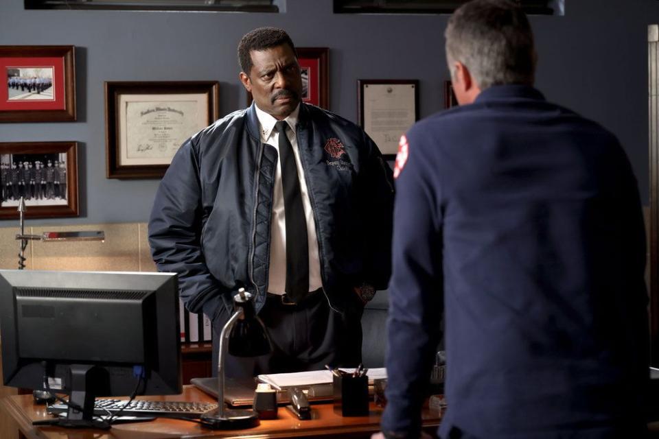 <p>Adrian S Burrows Sr/NBC</p> Eamonn Walker and Taylor Kinney on Chicago Fire