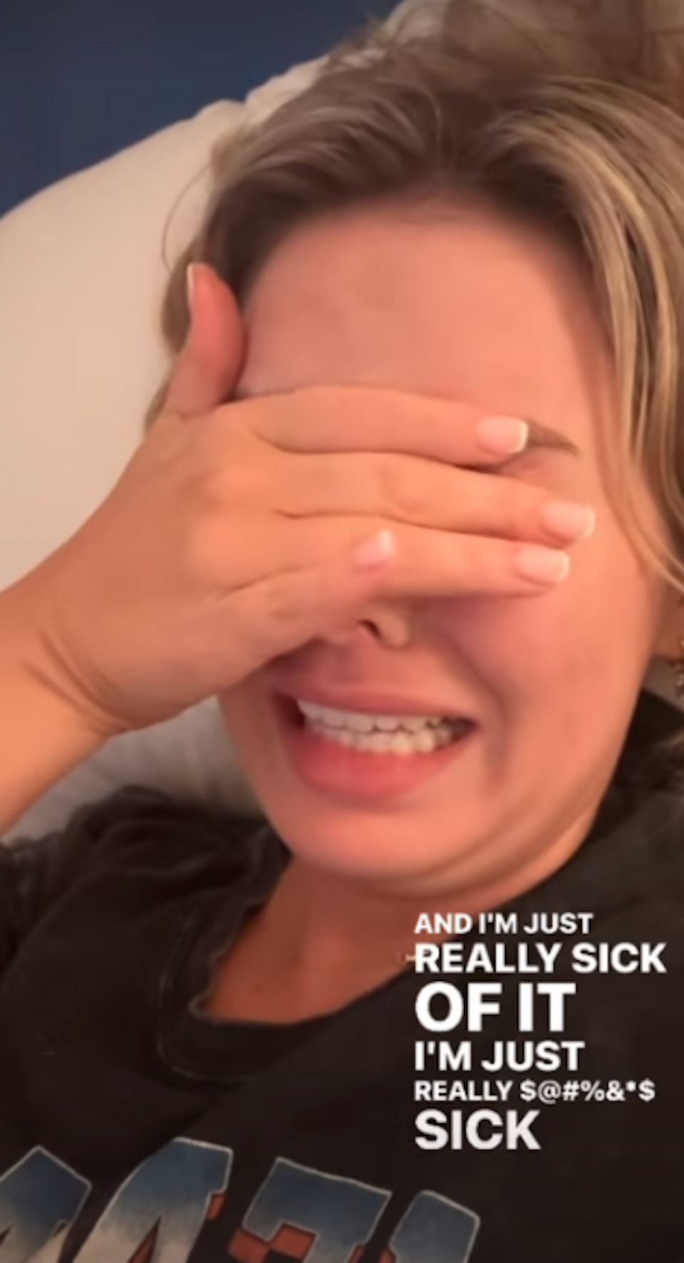 Olivia Frazer crying on Instagram
