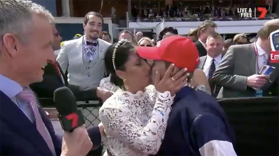 A kiss for a champion. Pic: Ch7