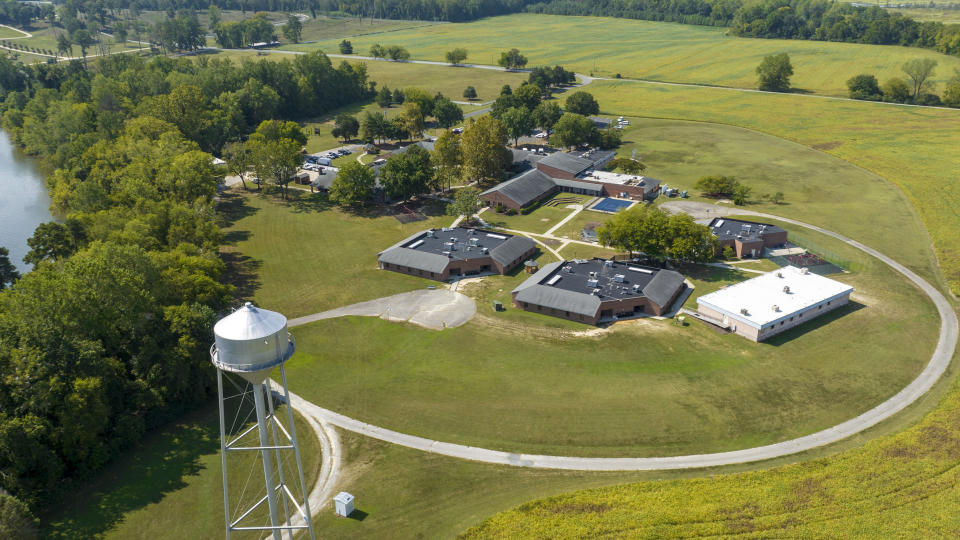 This aerial image taken with a drone shows Cumberland Hospital for Children and Adolescents on Tuesday Sept. 20, 2022, in Richmond, Va. The office of Virginia Attorney General Jason Miyares handed off its jurisdiction in a long-running investigation into allegations of sexual misconduct and other abuses at a hospital. (AP Photo/Steve Helber)