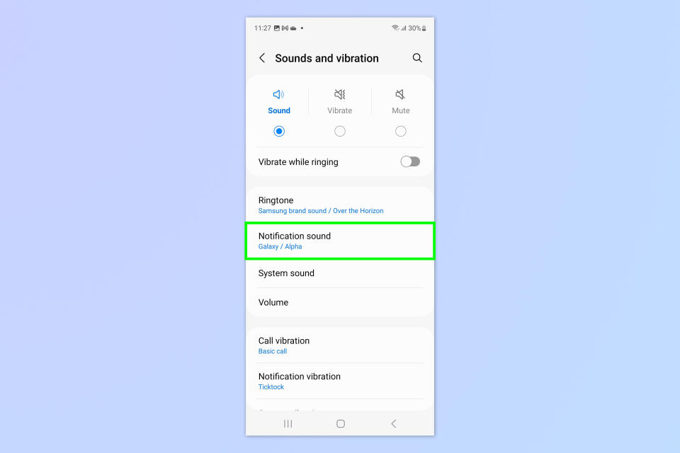 A screenshot showing how to change notification sounds on Samsung Galaxy phones