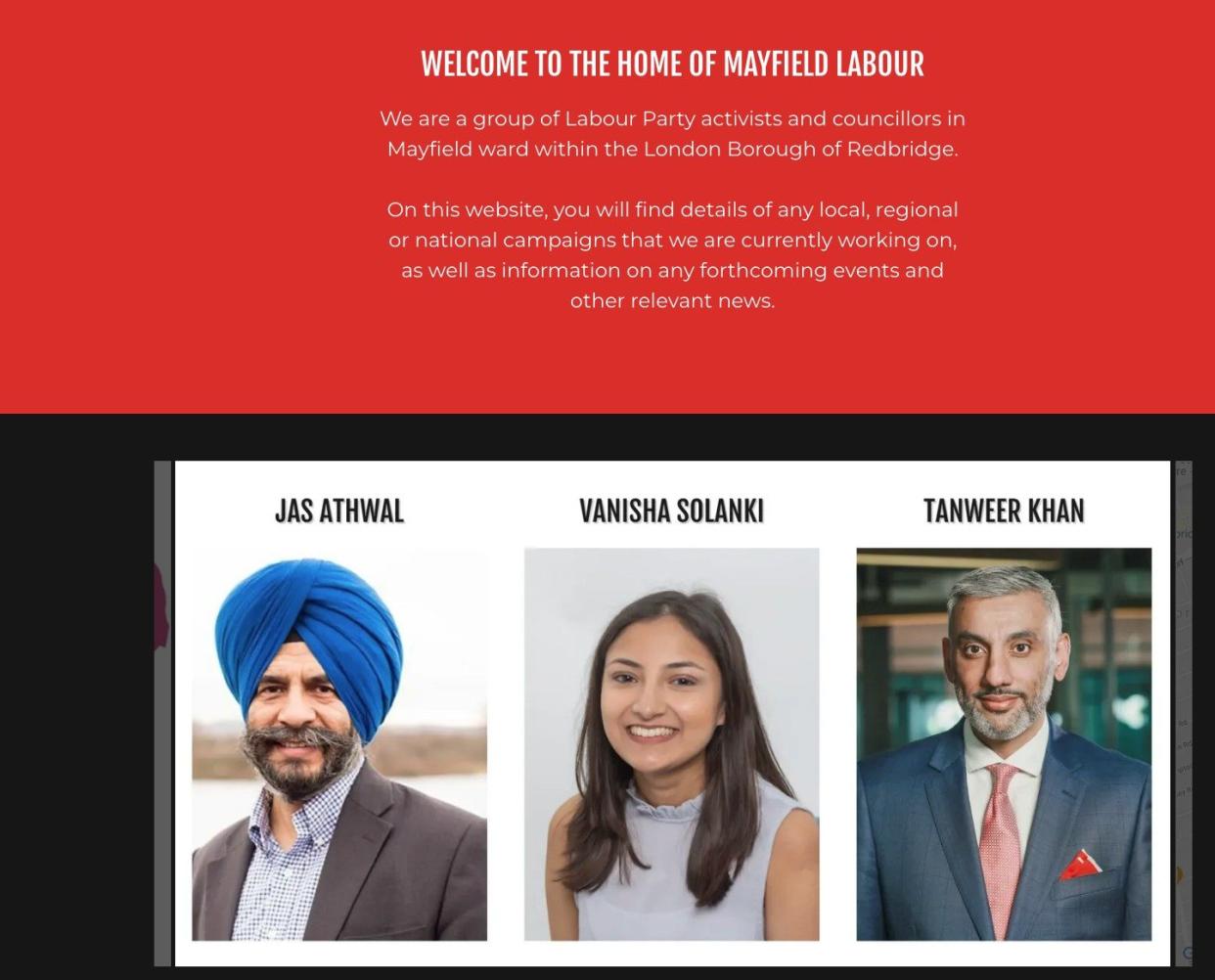 Mayfield Labour Party website including a picture of Tanweer Khan