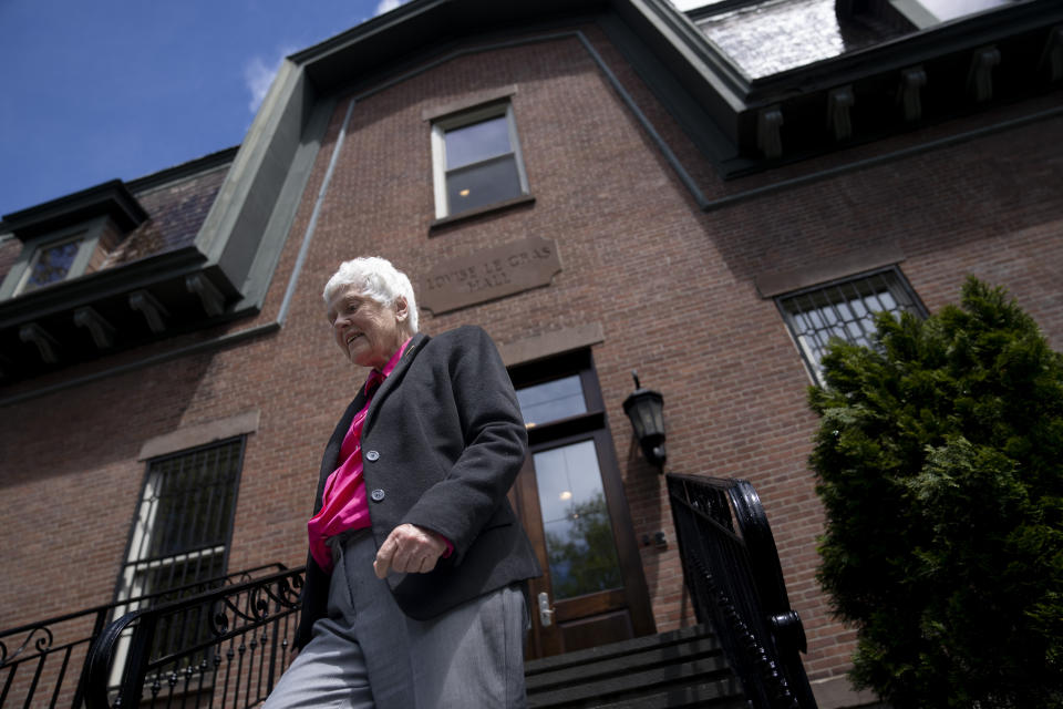 Sister Sheila Brosnan, a member of the leadership council of the Sisters of Charity, leaves their offices at Louise Le Gras Hall after a group interview with her colleagues, at the College of Mount Saint Vincent, a private Catholic college in the Bronx borough of New York, on Tuesday, May 2, 2023. In more than 200 years of service, the Sisters of Charity of New York have cared for orphans, taught children, nursed the Civil War wounded and joined Civil Rights demonstrations. Last week, the Catholic nuns decided that it will no longer accept new members in the United States and will accept the "path of completion." (AP Photo/John Minchillo)