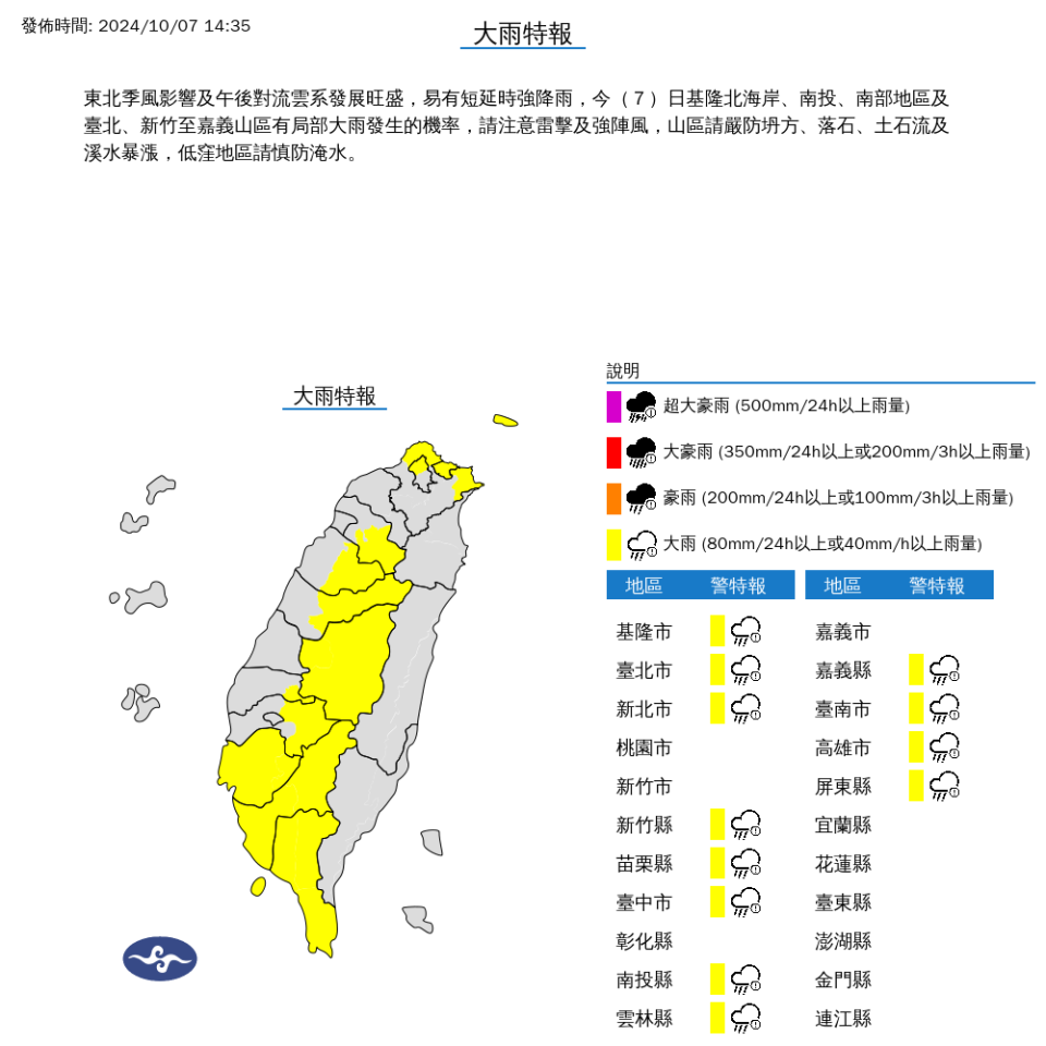 快新聞／雨區擴大！全台12縣市大雨特報　將一路下到明早