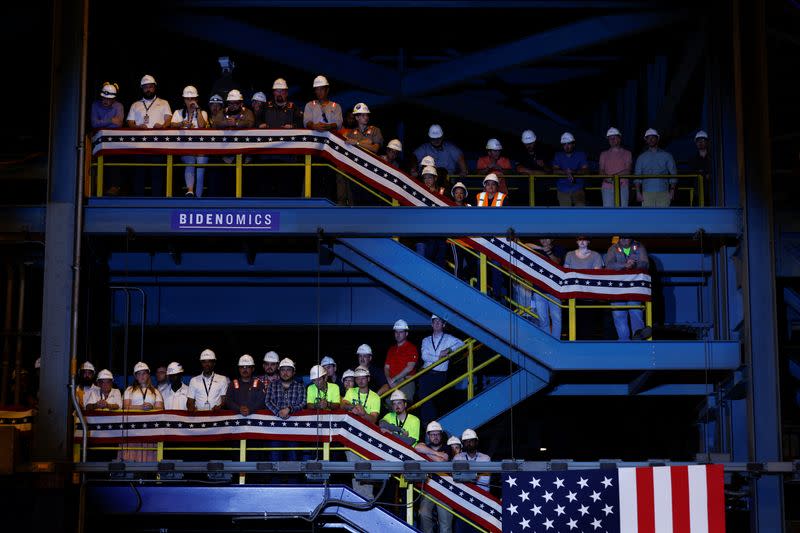 U.S. President Joe Biden participates in a tour of Philly Shipyard in Philadelphia