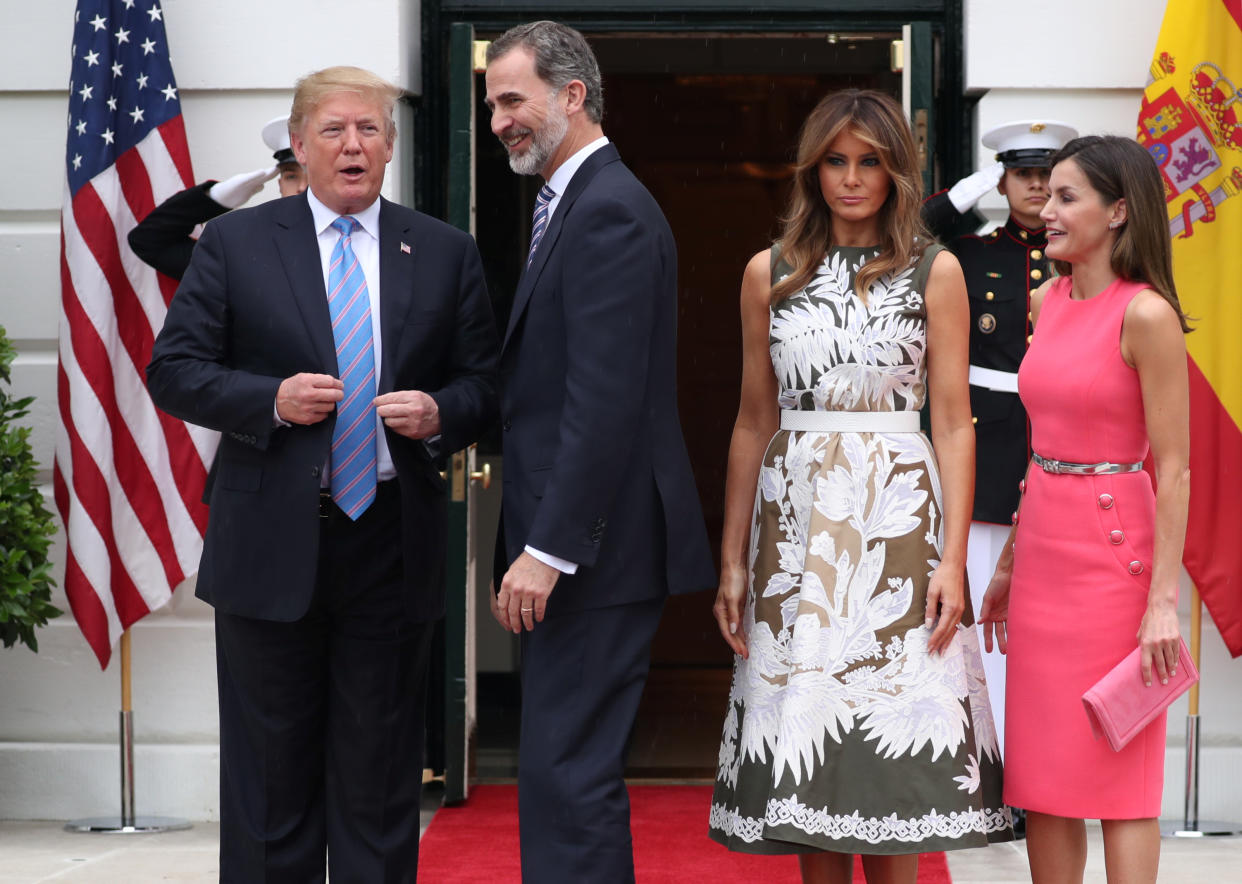 President and Melania Trump are spending time with <span class="s2">King Felipe VI and Queen Letizia at the White House. </span>(Photo: Reuters/Jonathan Ernst)