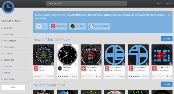 Facerepo 大量的智能手錶錶面免費下載 支援 Facer、WatchMaker、Pujie Black 及 Minimal & Elegant