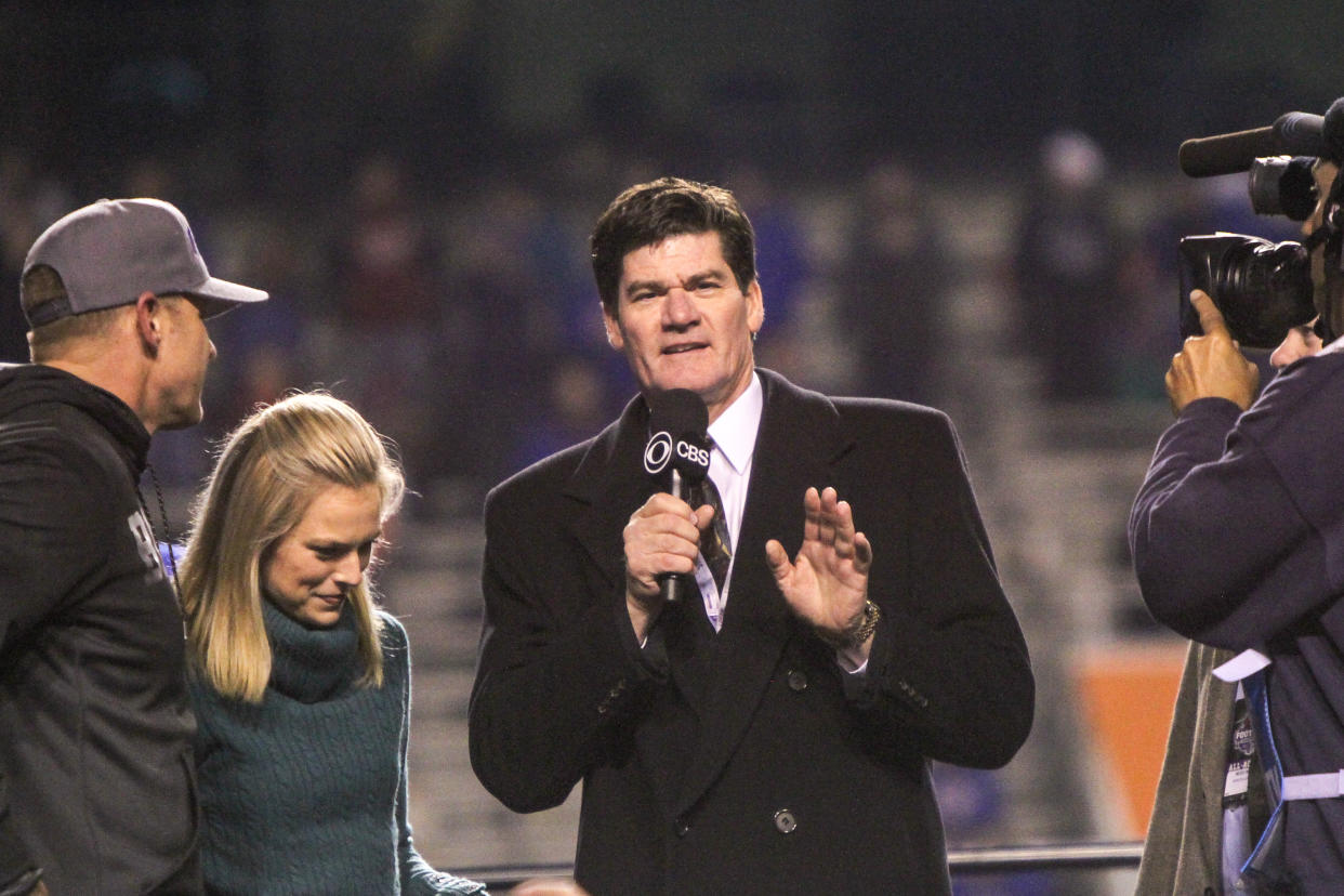 December 6, 2014: Mountain West Conference commissioner Craig Thompson speaking at the conclusion of the Mountain West Conference Championship game between the Fresno State Bulldogs and the Boise State Broncos at Albertsons Stadium in Boise Idaho, USA. Boise State won the game 28-14. (Photo by Loren Orr/Icon Sportswire/Corbis/Icon Sportswire via Getty Images)