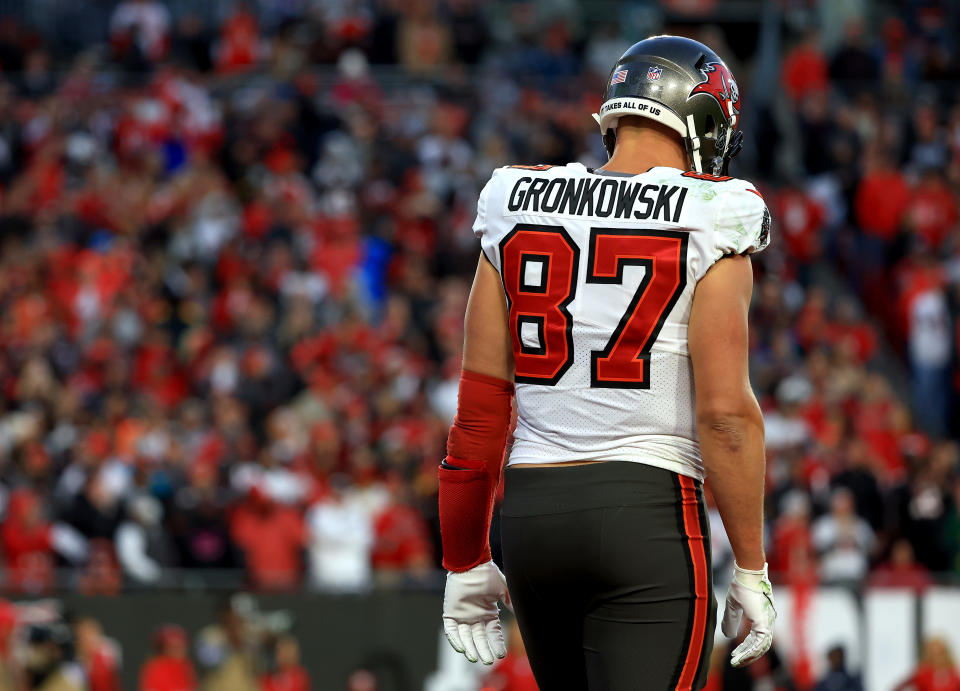 Rob Gronkowski is uncertain if he'll be back for the 2022 season. (Photo by Mike Ehrmann/Getty Images)