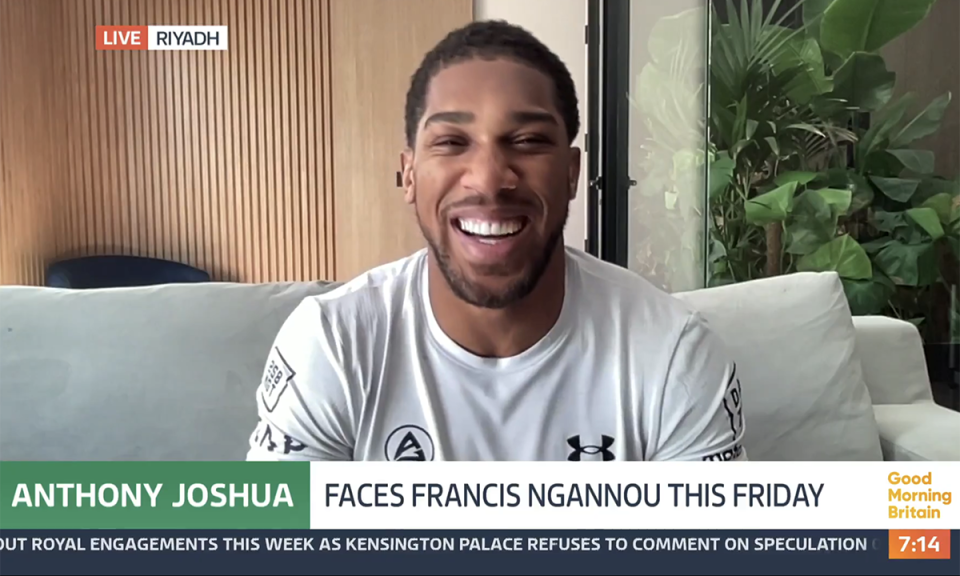 Anthony Joshua faces Francis Ngannou this Friday. (ITV screengrab)