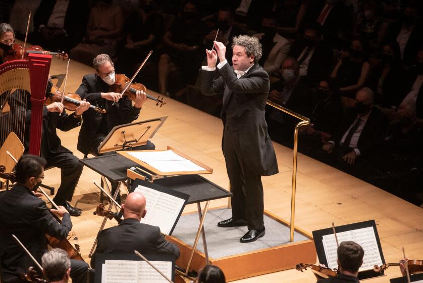 LOS ANGELES, CA - SEPTEMBER 27: Gustavo Dudamel conducts the L.A. Phil in their season opening tribute to John Williams on Tuesday, Sept. 27, 2022 in Los Angeles, CA. (Jason Armond / Los Angeles Times)