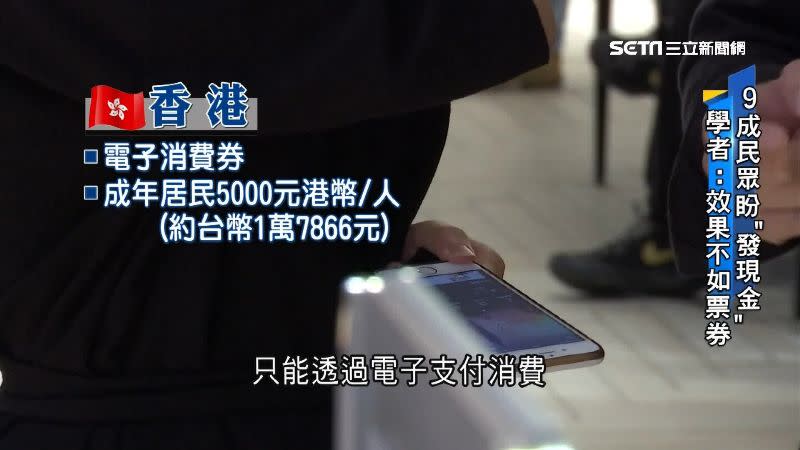 香港今年以電子消費券的方式，發給年滿18歲的居民每人約1萬7866元台幣的款項。