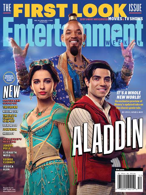 Will Smith’s Genie is seen for the first time on the cover of <em>Entertainment Weekly</em>. But don’t fret, folks — the character will also be blue in the film, but the floating lamp form version hasn’t been finished, per director Guy Ritchie. (Photo: EW)