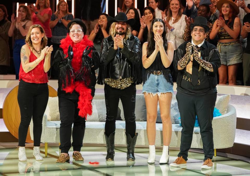 Five of Shania Twain’s most devoted supporters, including Charlotte’s Maggie Notter, second from right, battle it out to be crowned her biggest fan on a new episode of the unscripted musical series “Superfan.”