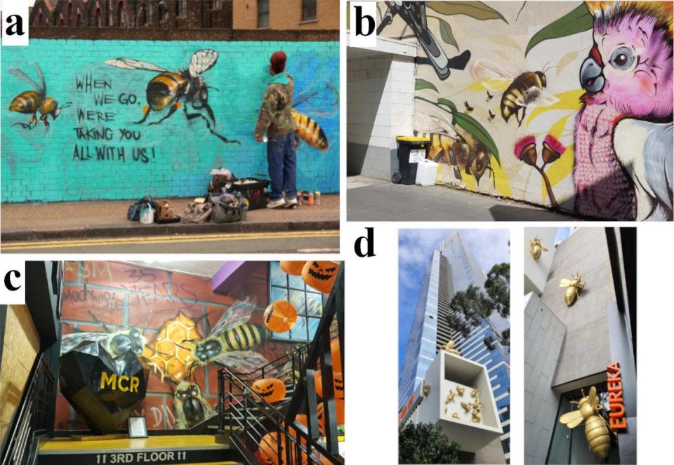 <span class="caption">Modern graffiti bee art shown in a photo by Louis Masai and Jim Vision. Images provided by authors.</span>