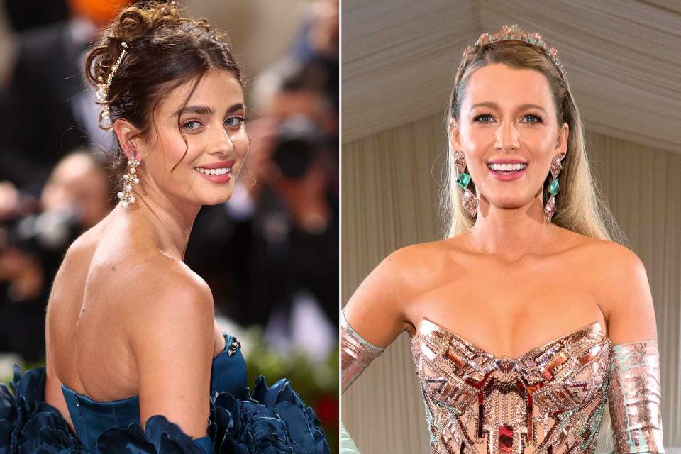 <p>Chris Polk/WWD/Penske Media via Getty Images; Kevin Mazur/MG22/Getty Images</p> Taylor Hill at the Met Gala; Blake Lively at the Met Gala