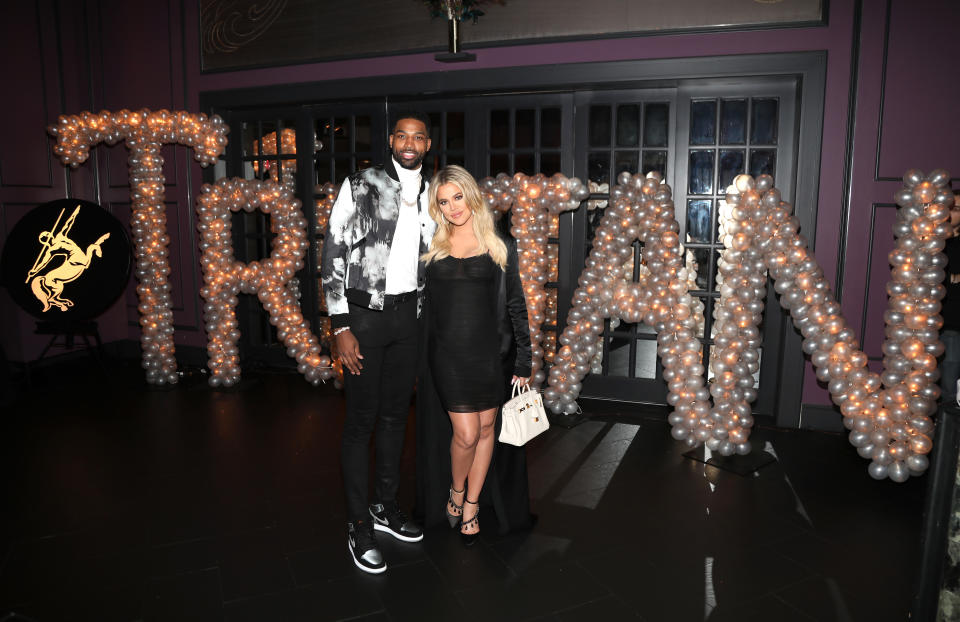 LOS ANGELES, CA - MARCH 10:  Tristan Thompson and Khloe Kardashian pose for a photo as Remy Martin celebrates Tristan Thompson's Birthday at Beauty & Essex on March 10, 2018 in Los Angeles, California.  (Photo by Jerritt Clark/Getty Images for Remy Martin )