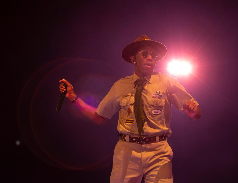 Tyler, The Creator performs on the Coachella Stage during the Coachella Valley Music and Arts Festival in Indio, Calif., Saturday, April 13, 2024.