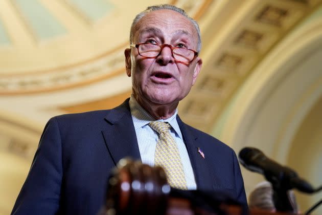 Senate Majority Leader Chuck Schumer (D-N.Y.) speaks after a Democratic policy luncheon on Capitol Hill in Washington, D.C., July 27. (Photo: Joshua Roberts via Reuters)