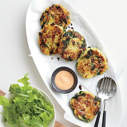 Spaghetti Squash Fritters with Sriracha Mayonnaise