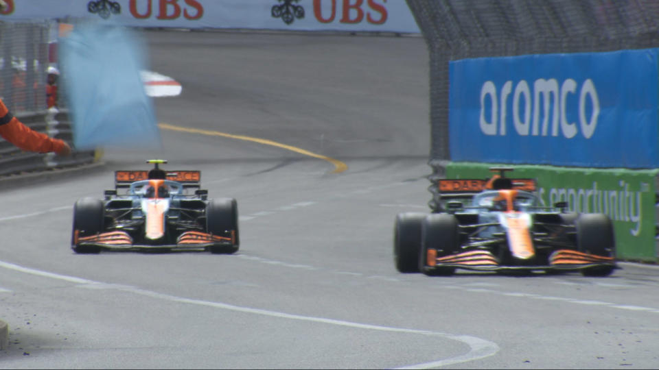 Daniel Ricciardo, pictured here being lapped by Lando Norris in the Monaco Grand Prix.