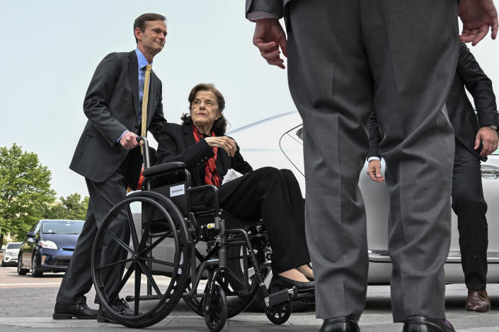 Sen. Dianne Feinstein (D-California) returns to Capitol Hill in Washington on May 10, 2023. (Kenny Holston/The New York Times)