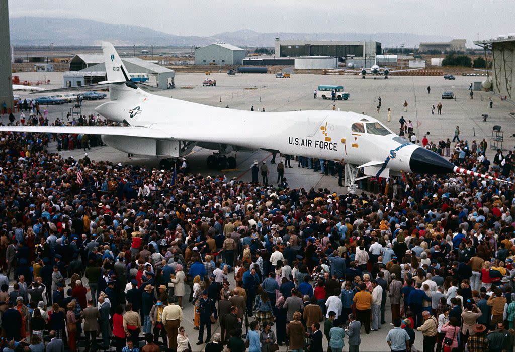 supersonic b 1 bomber during rollout ceremonies