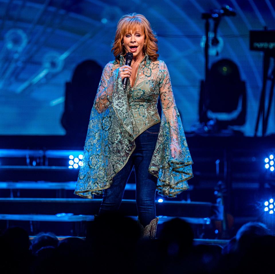 Reba McEntire performs for her "Reba: Live in Concert" tour on Friday March 17, 2023 at the Fiserv Forum in Milwaukee, Wis.