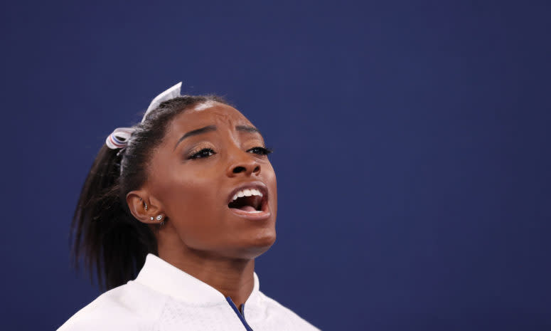 Simone Biles at the Tokyo Games after withdrawing.