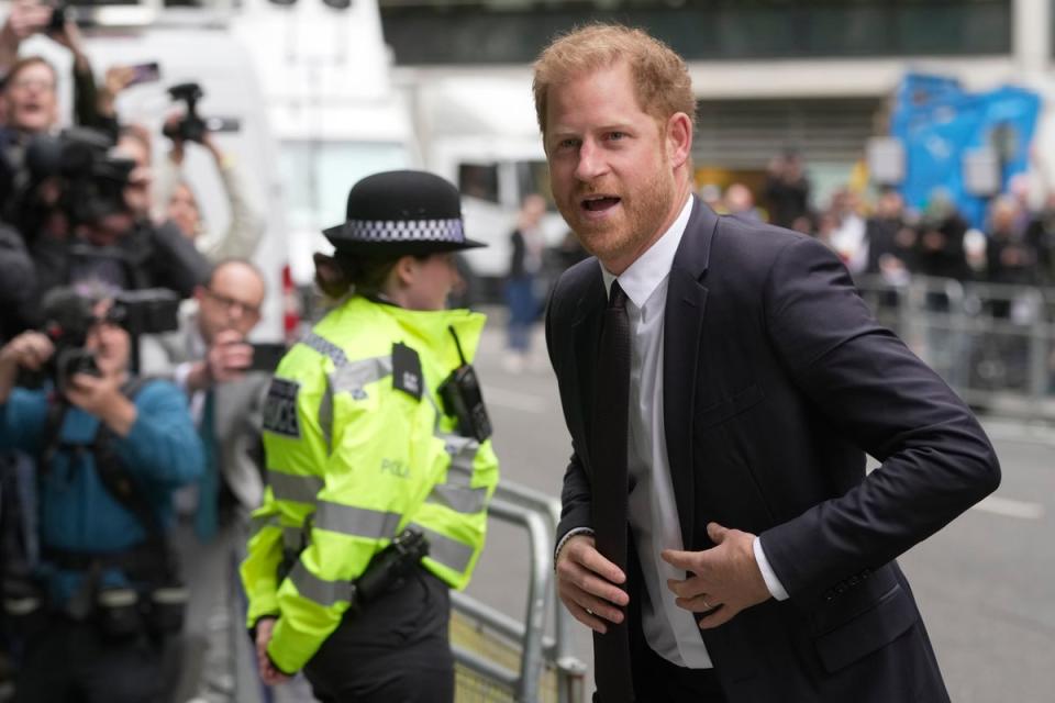 Prince Harry arrives at the High Court in London on Tuesday (Copyright 2023 The Associated Press. All rights reserved)