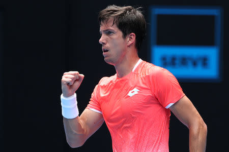 Tennis - Australian Open - First Round - Melbourne Park, Melbourne, Australia, January 15, 2019. Slovenia's Aljaz Bedene reacts during the match against Germany's Alexander Zverev. REUTERS/Lucy Nicholson