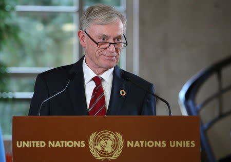 FILE PHOTO: Horst Koehler, Personal Envoy of the Secretary General of the United Nations to the parties to the conflict in Western Sahara, attends a news conference after a roundtable at the United Nations in Geneva, Switzerland, December 6, 2018. REUTERS/Denis Balibouse/File Photo