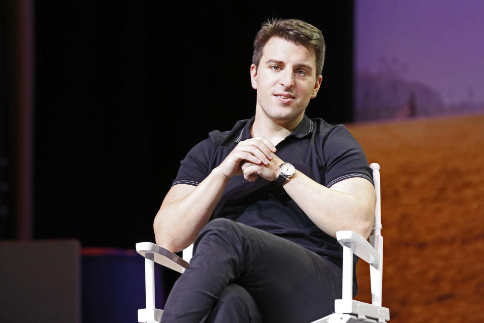 LOS ANGELES, CA - NOVEMBER 19: Brian Chesky appears on stage during the 'The Game Plan: Strategies for Entrepreneurs' Airbnb Open 2016 on November 19, 2016 in Los Angeles, California.  (Photo by Kurt Krieger/Corbis via Getty Images) EDITORS NOTE: Image has been digitally retouched